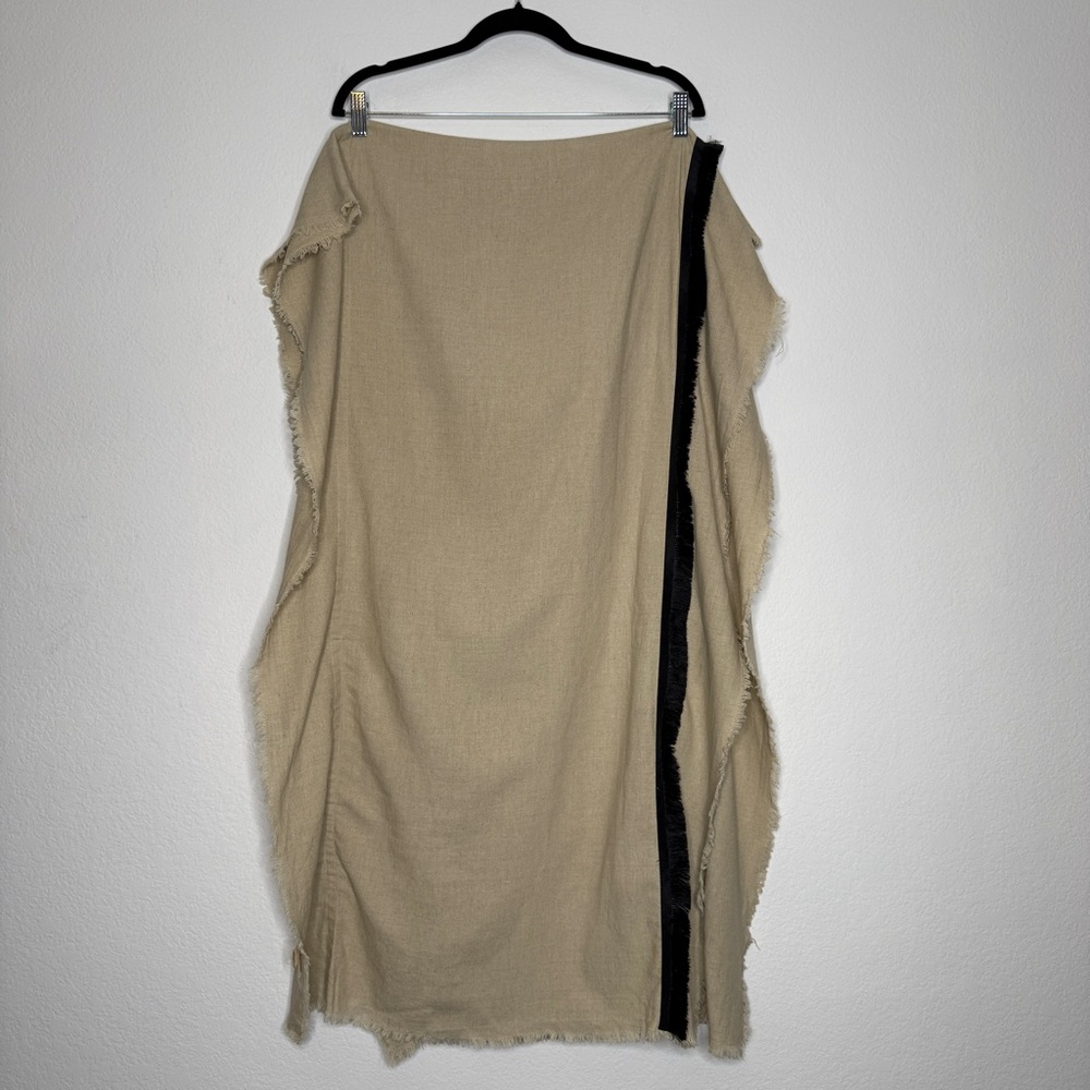 Donni Charm Tan Black Linen Blend Fringe Wrap Scarf Rectangular Shawl